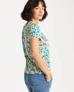 Printed Cotton Stretch Cap-Sleeve Tee