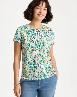 Printed Cotton Stretch Cap-Sleeve Tee