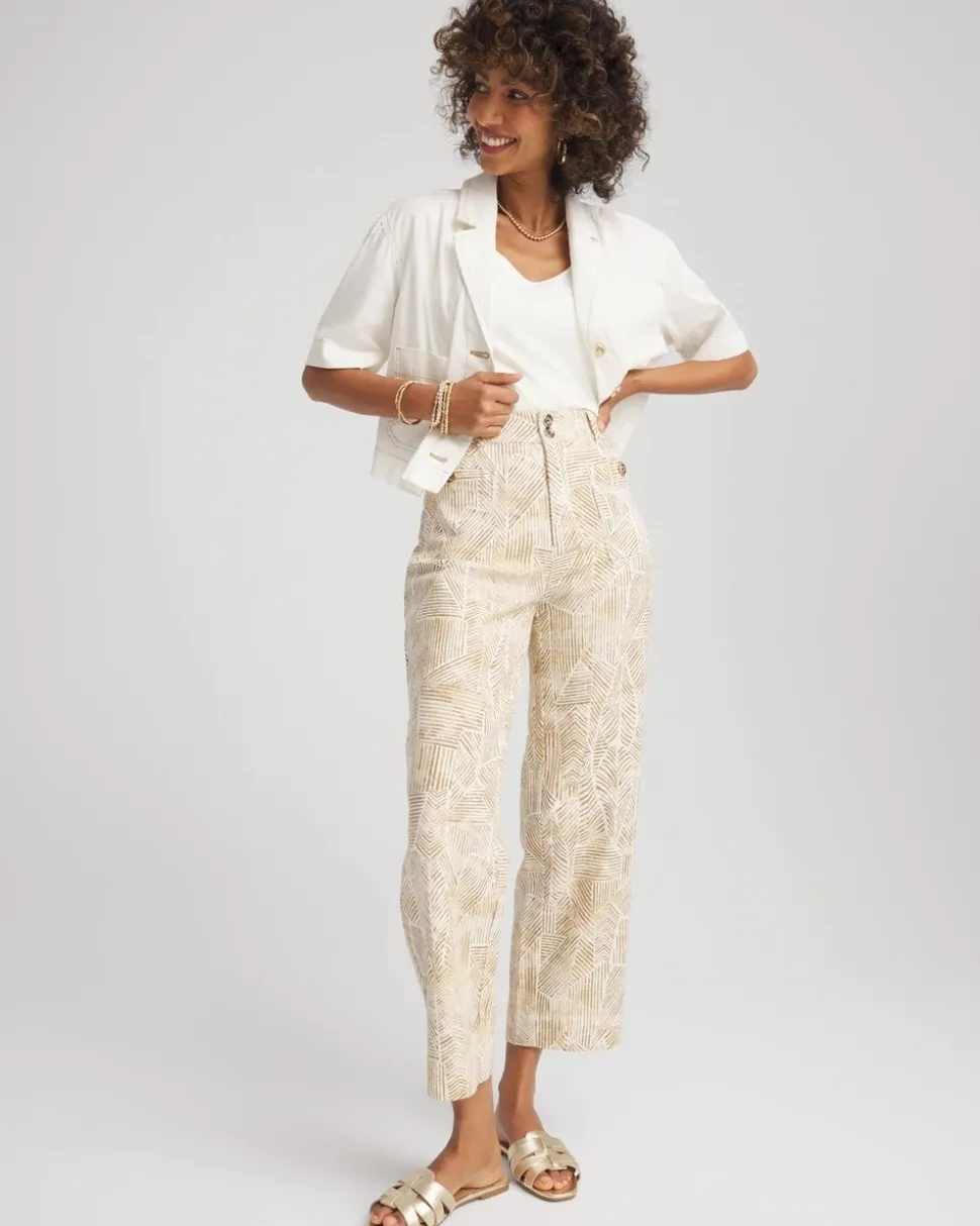 Printed Cropped Straight-Leg Pants