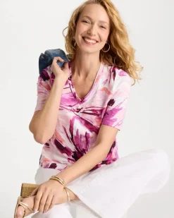 Printed Double V-Neck Slub Rib Tee