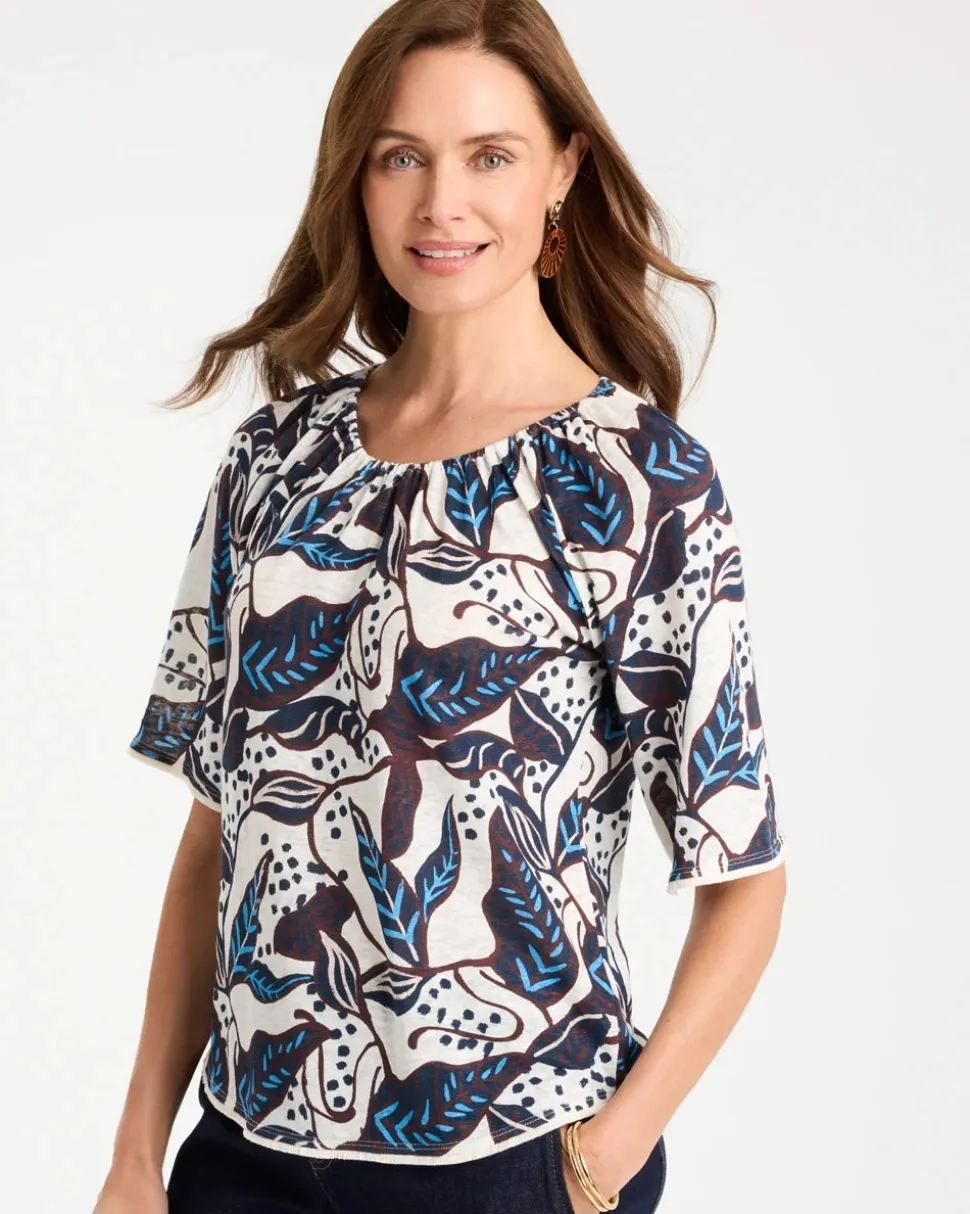 Printed Linen Fringed Tee