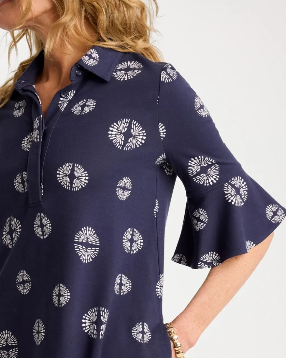 Printed Ponte Flounce Sleeve Dress