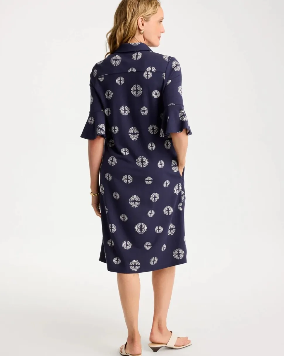 Printed Ponte Flounce Sleeve Dress