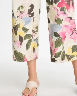 Printed Pull-On Wide Crop Jeans