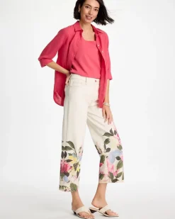 Printed Pull-On Wide Crop Jeans
