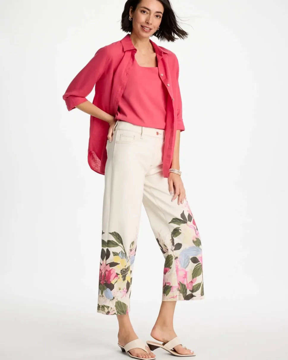Printed Pull-On Wide Crop Jeans