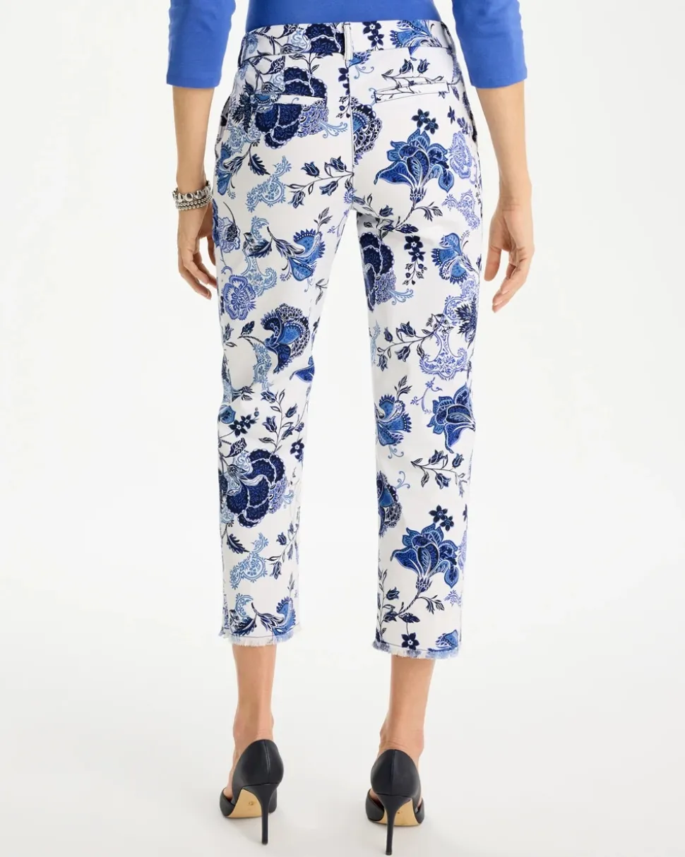 Printed Relaxed Boyfriend Chino Fray Crop Pants
