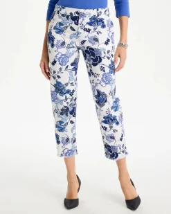 Printed Relaxed Boyfriend Chino Fray Crop Pants
