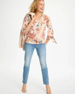 Printed Satin Tie-Sleeve Top