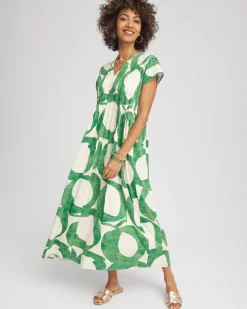 Printed Silk-Twill Popover Midi Dress