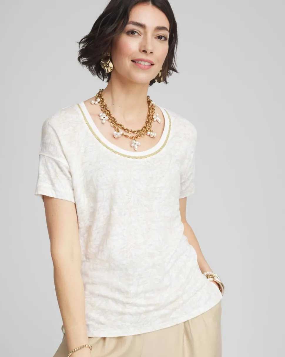 Printed Sweater Trim Linen Tee