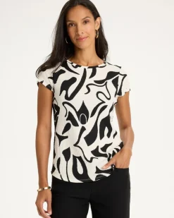 Printed Textured Knit Cap Sleeve Tee