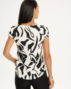 Printed Textured Knit Cap Sleeve Tee