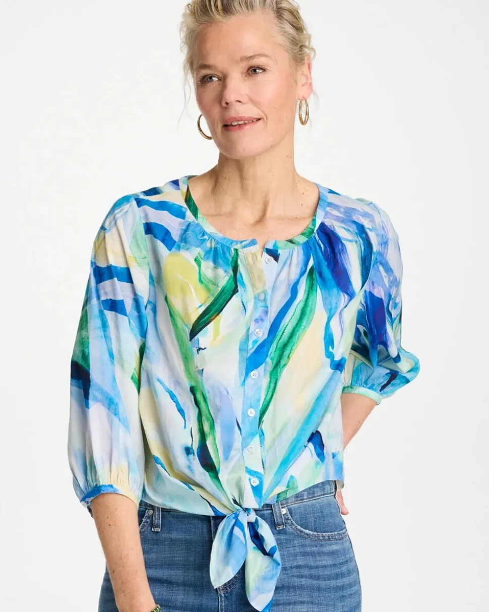 Printed Tie-Front Top