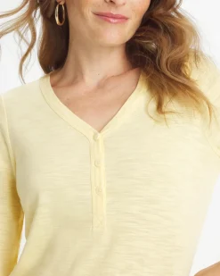 Puff Sleeve Cotton Slub Henley Tee