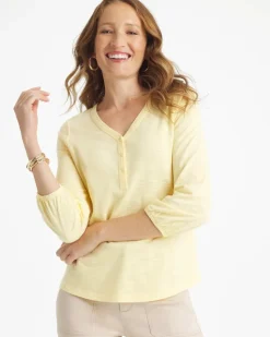 Puff Sleeve Cotton Slub Henley Tee