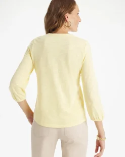 Puff Sleeve Cotton Slub Henley Tee