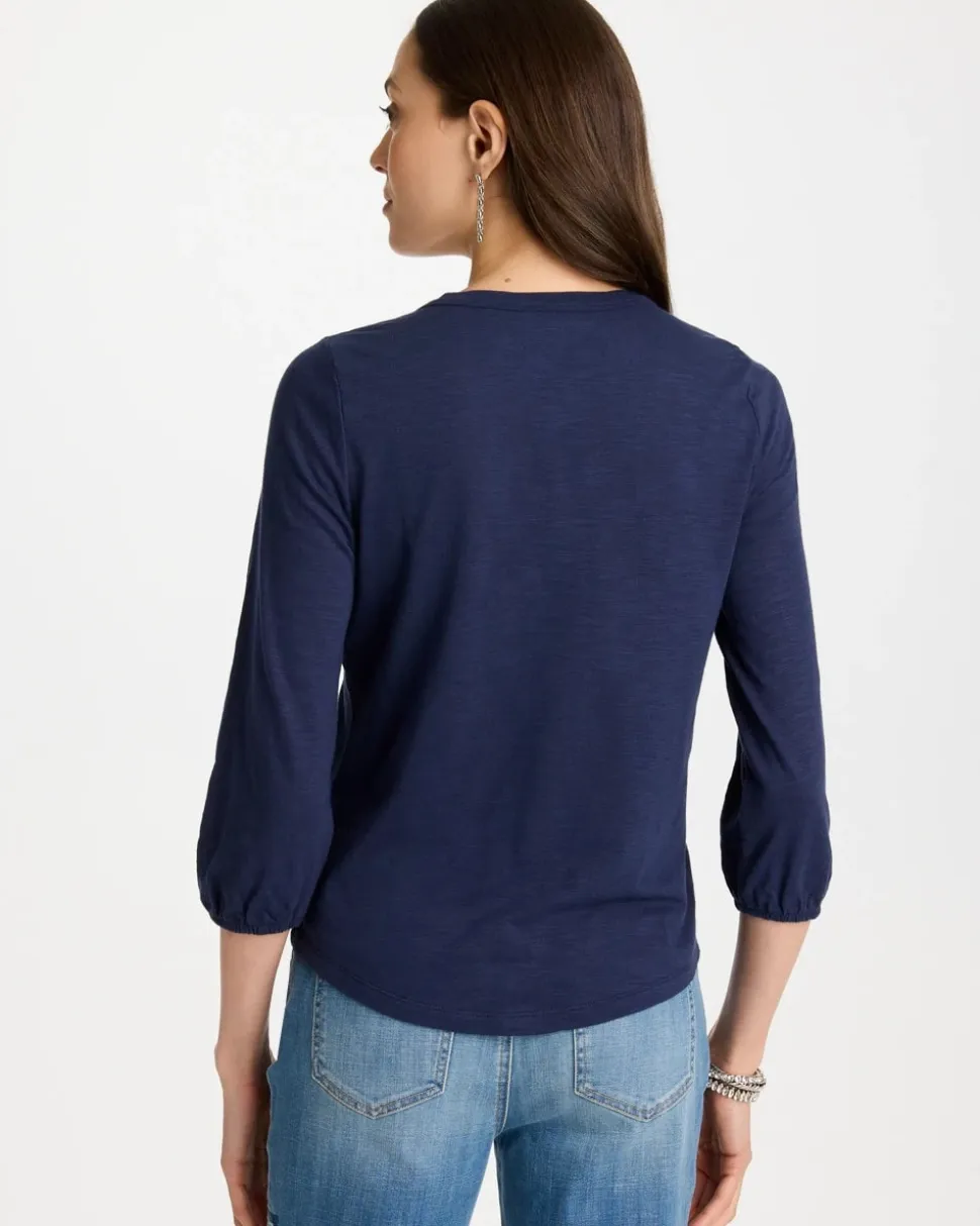 Puff Sleeve Cotton Slub Henley Tee