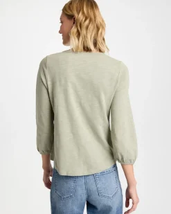 Puff Sleeve Cotton Slub Henley Tee
