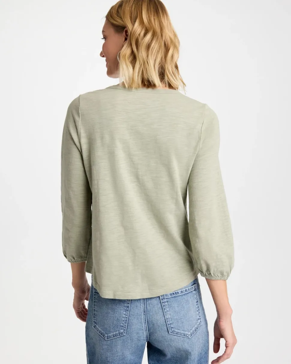 Puff Sleeve Cotton Slub Henley Tee