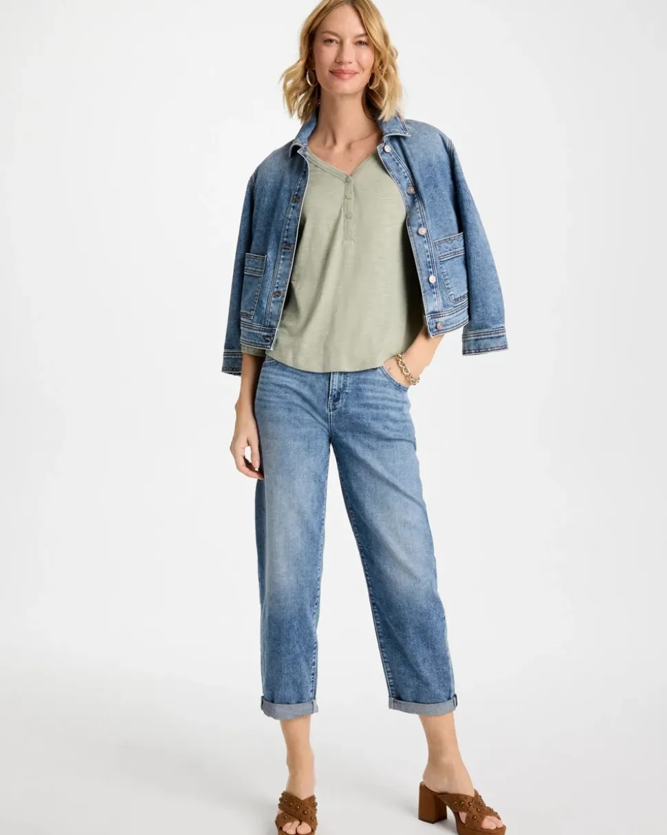 Puff Sleeve Cotton Slub Henley Tee