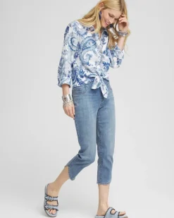 Pull-On Dolphin-Hemmed Capri Jeans