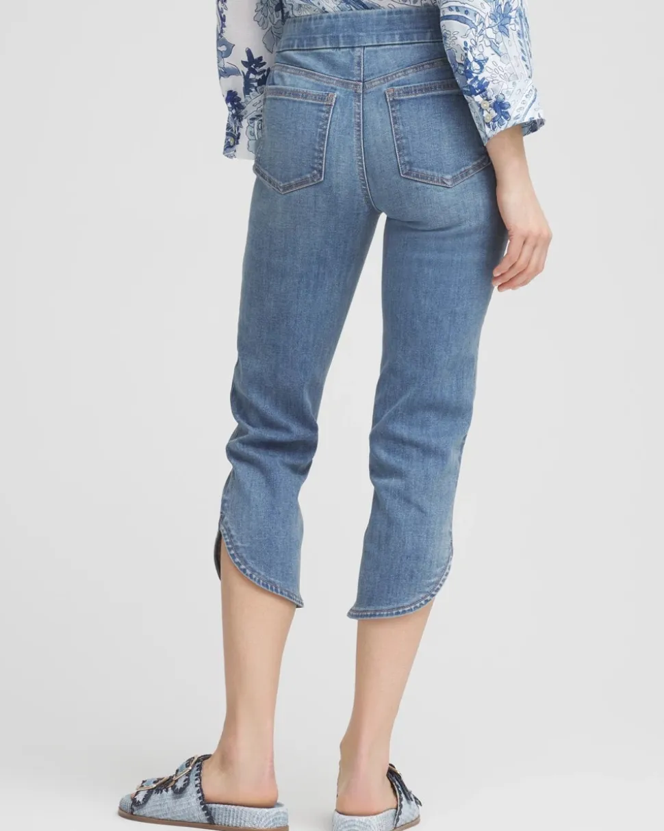 Pull-On Dolphin-Hemmed Capri Jeans