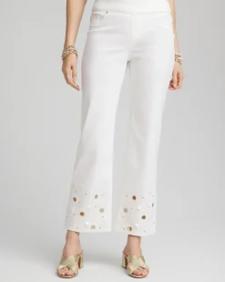 Pull-On Embellished Straight-Leg Cropped Jeans