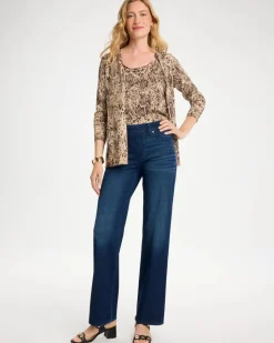 Pull-On Knit Denim Wide-Leg Jean