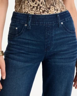 Pull-On Knit Denim Wide-Leg Jean