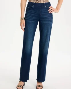 Pull-On Knit Denim Wide-Leg Jean