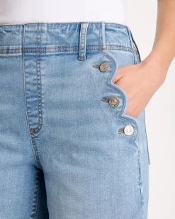 Pull-On Scallop Button Jean Shorts