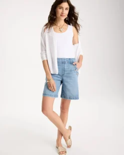 Pull-On Scallop Button Jean Shorts