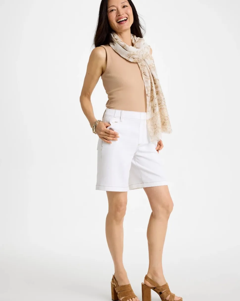 Pull-On Scallop Button Jean Shorts