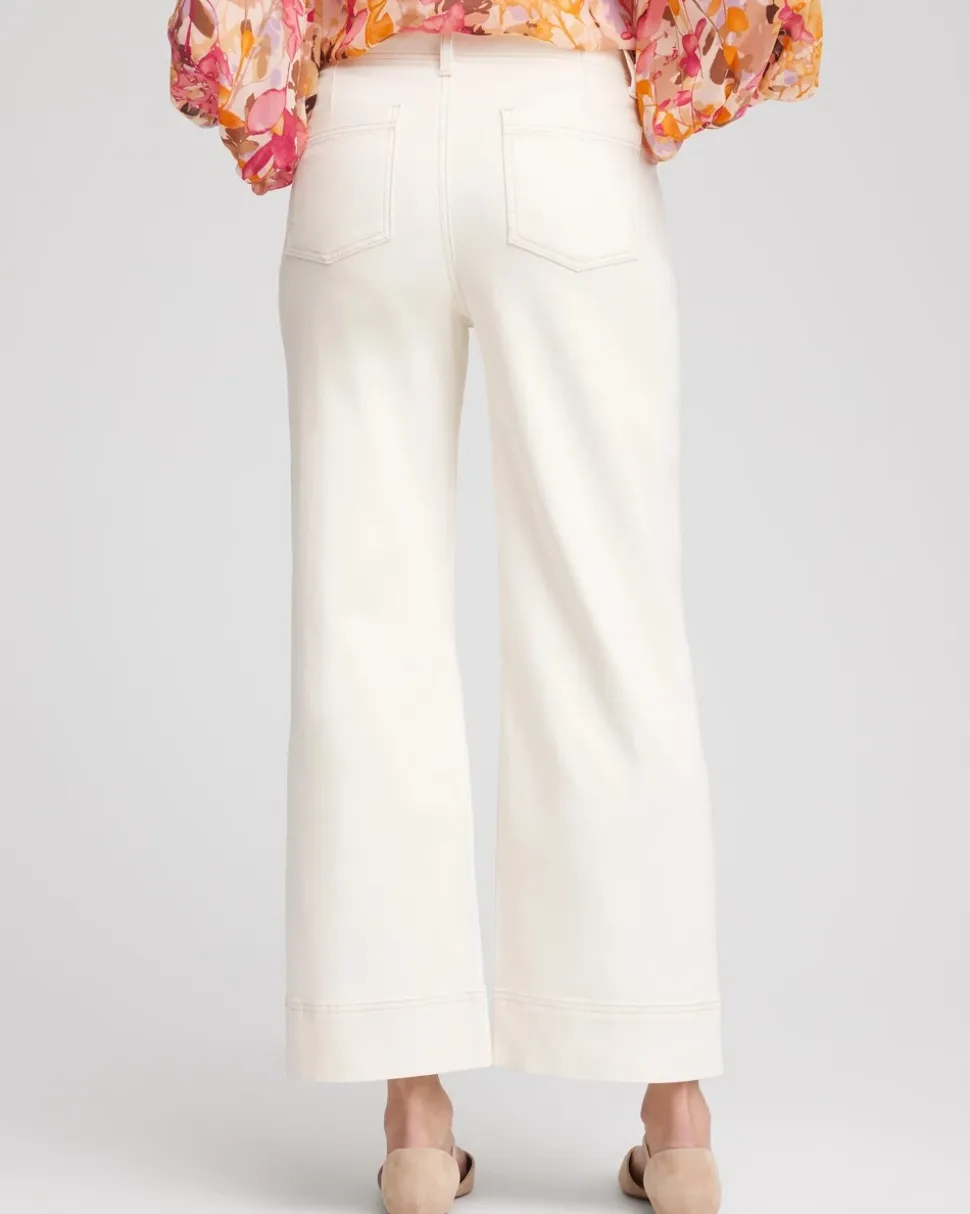 Pull-On Wide-Leg Cropped Jeans