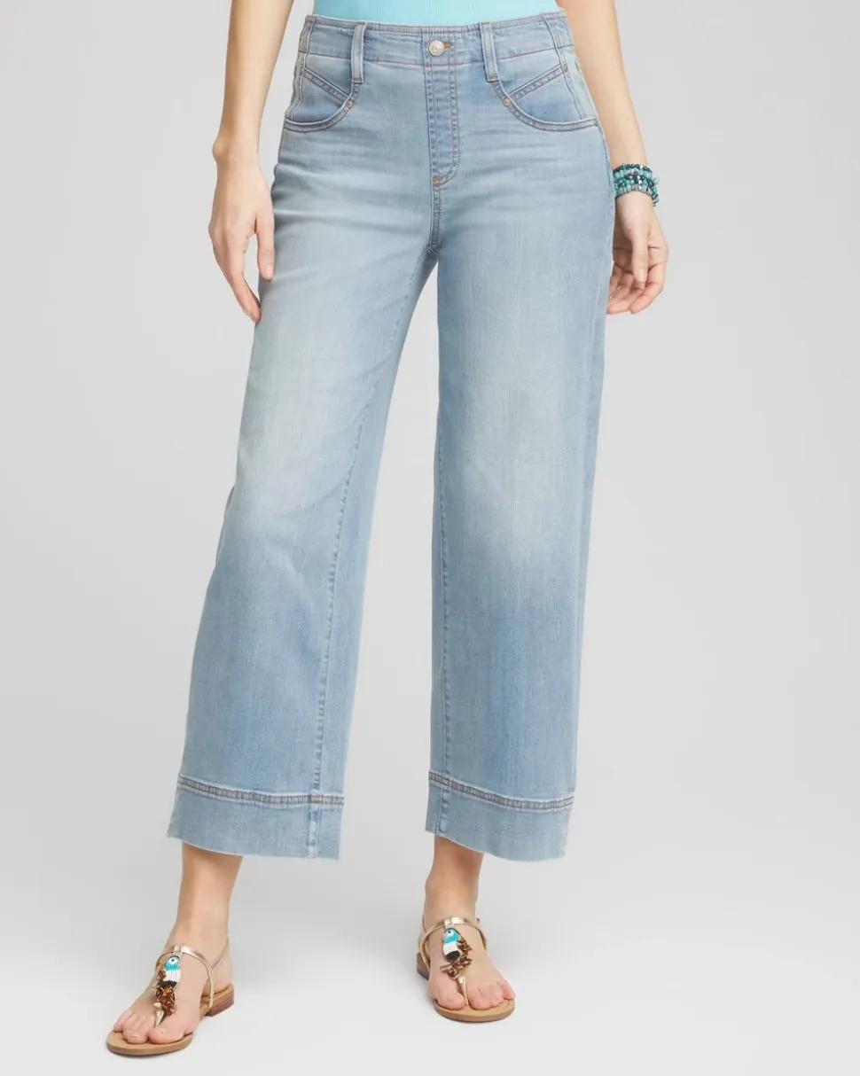 Pull-On Wide-Leg Cropped Jeans