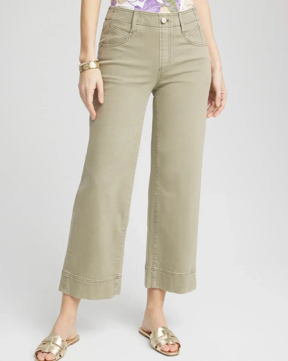 Pull-On Wide-Leg Cropped Jeans