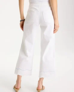 Pull-On Wide-Leg White Crop Jeans