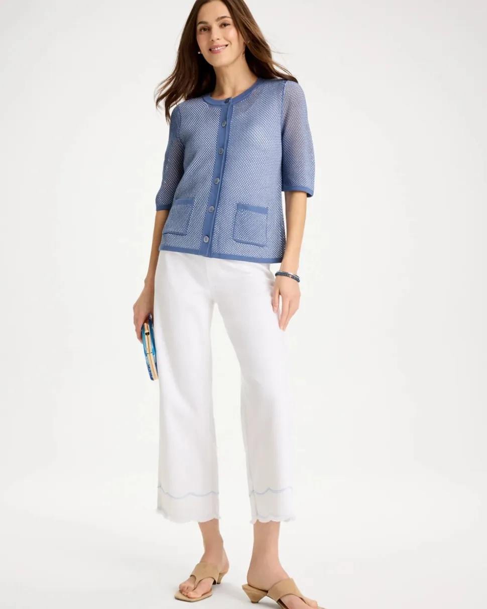 Pull-On Wide-Leg White Crop Jeans