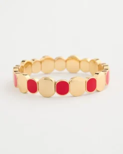 Red Goldtone Glam Stretch Bracelet