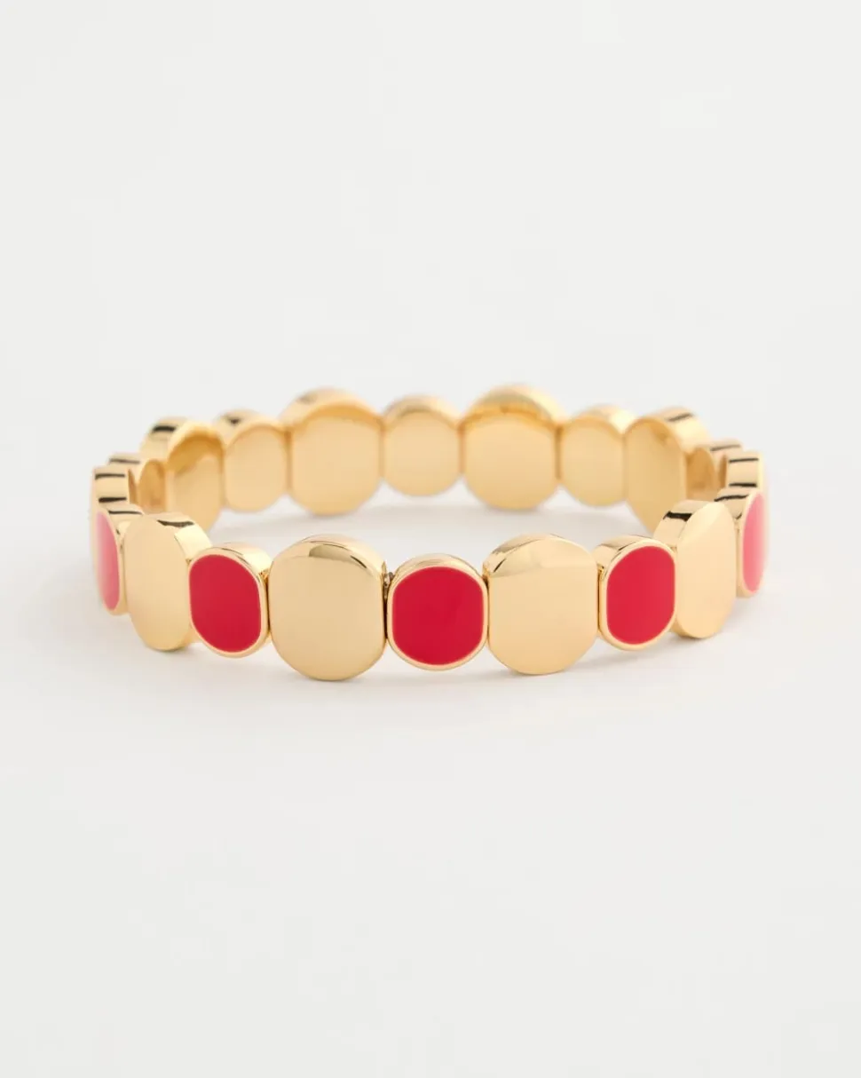 Red Goldtone Glam Stretch Bracelet