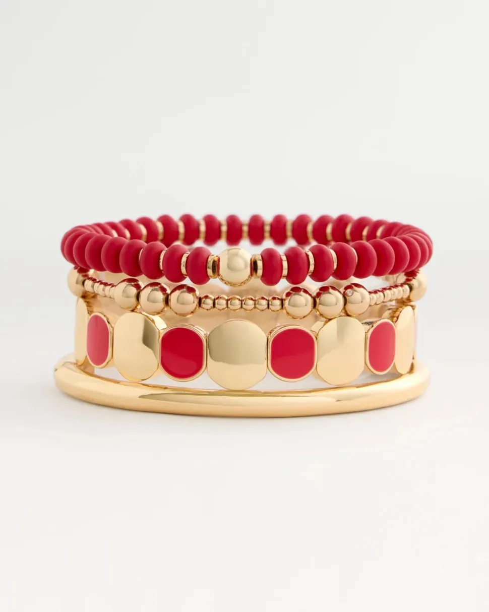 Red Goldtone Glam Stretch Bracelet