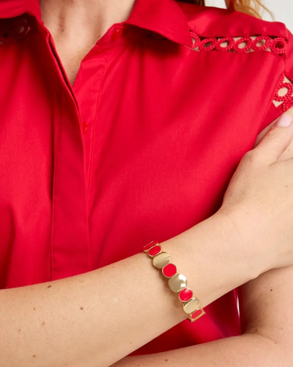Red Goldtone Glam Stretch Bracelet