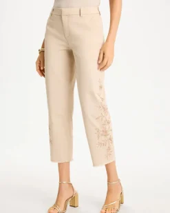 Relaxed Embroidered Fray Crop Pant