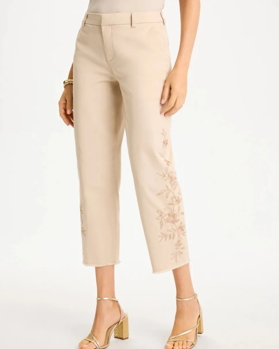 Relaxed Embroidered Fray Crop Pant