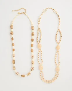 Resin Wood Double Strand Necklace