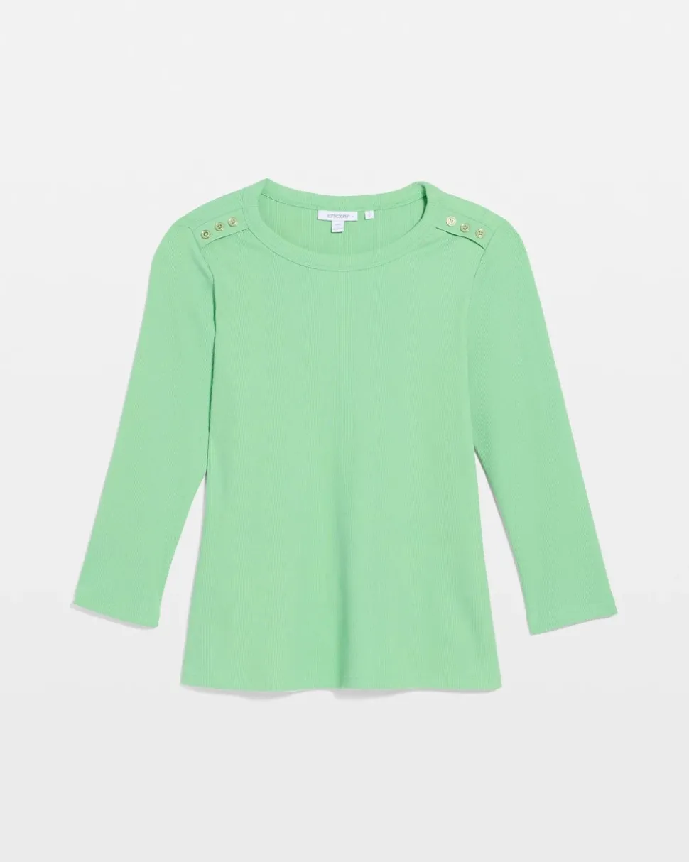 Ribbed Button Crewneck Tee