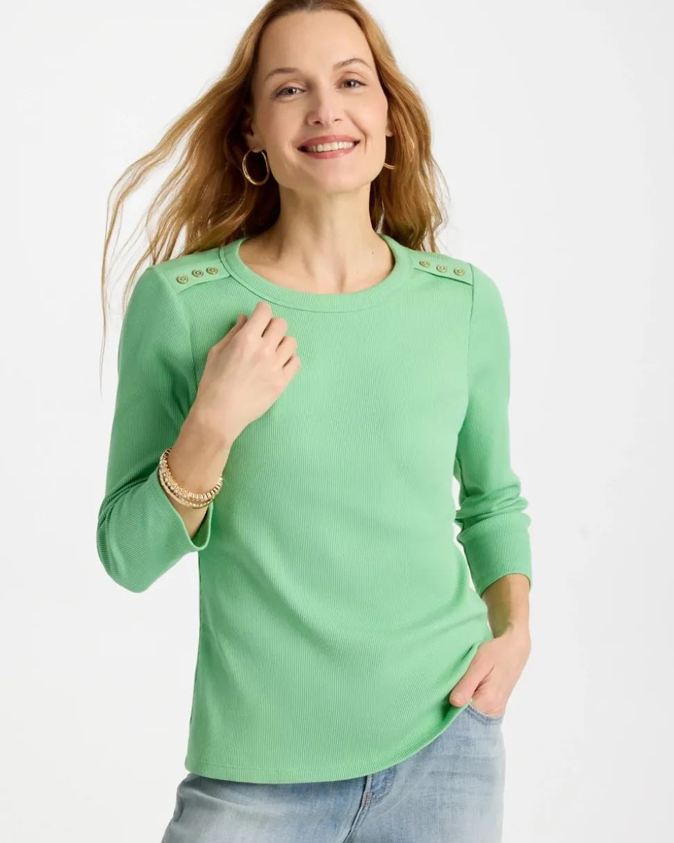 Ribbed Button Crewneck Tee