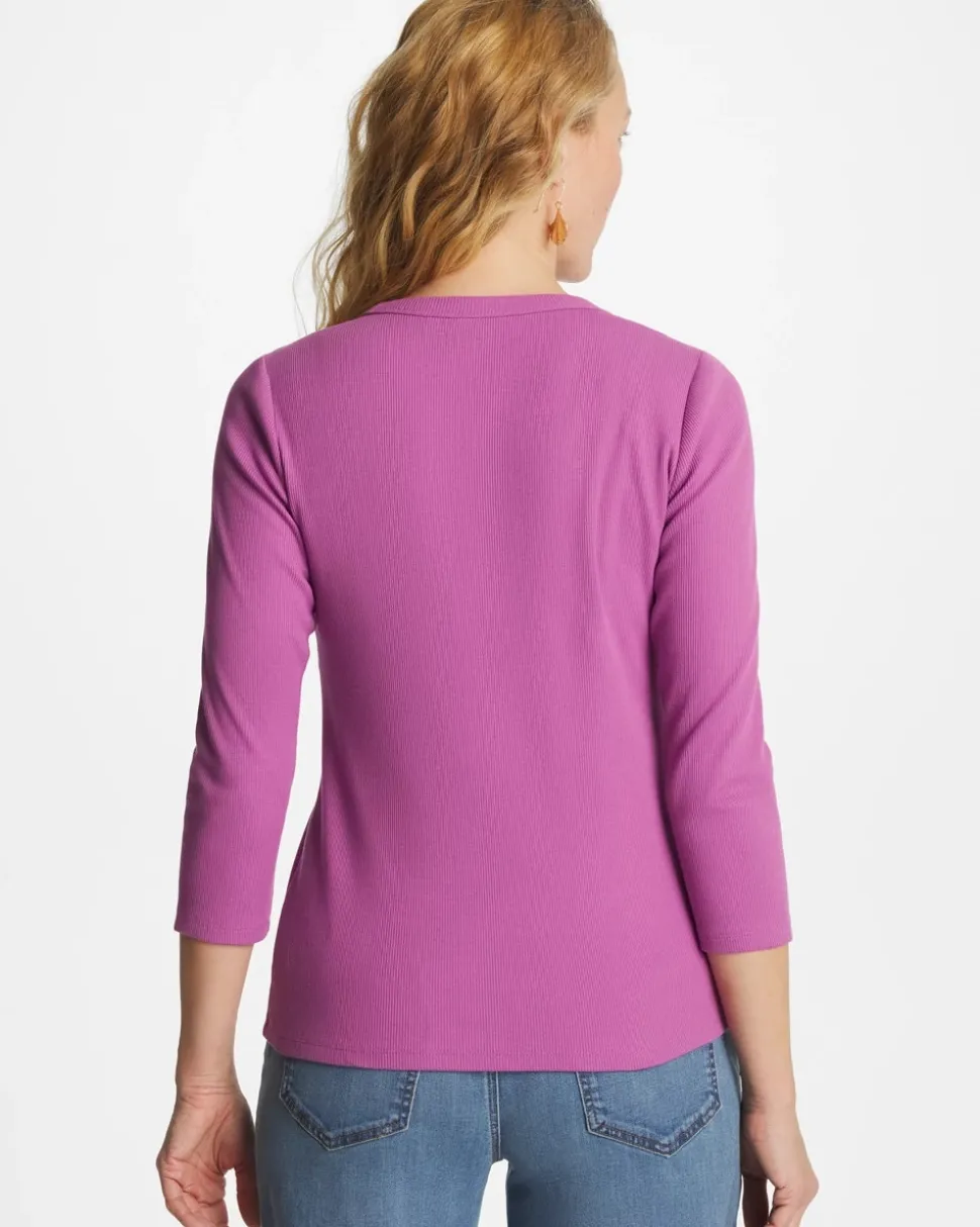 Ribbed Button Crewneck Tee