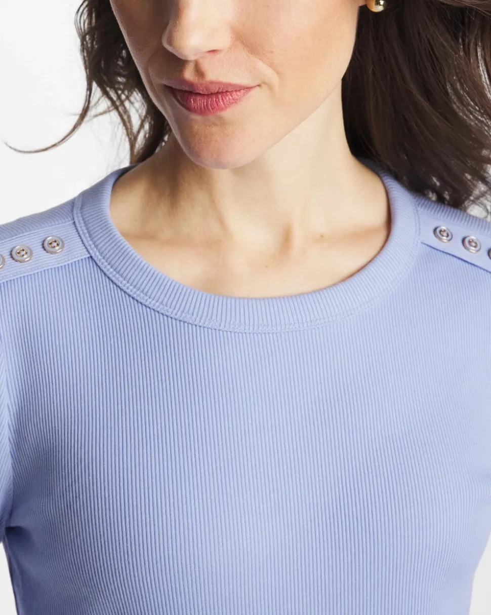 Ribbed Button Crewneck Tee
